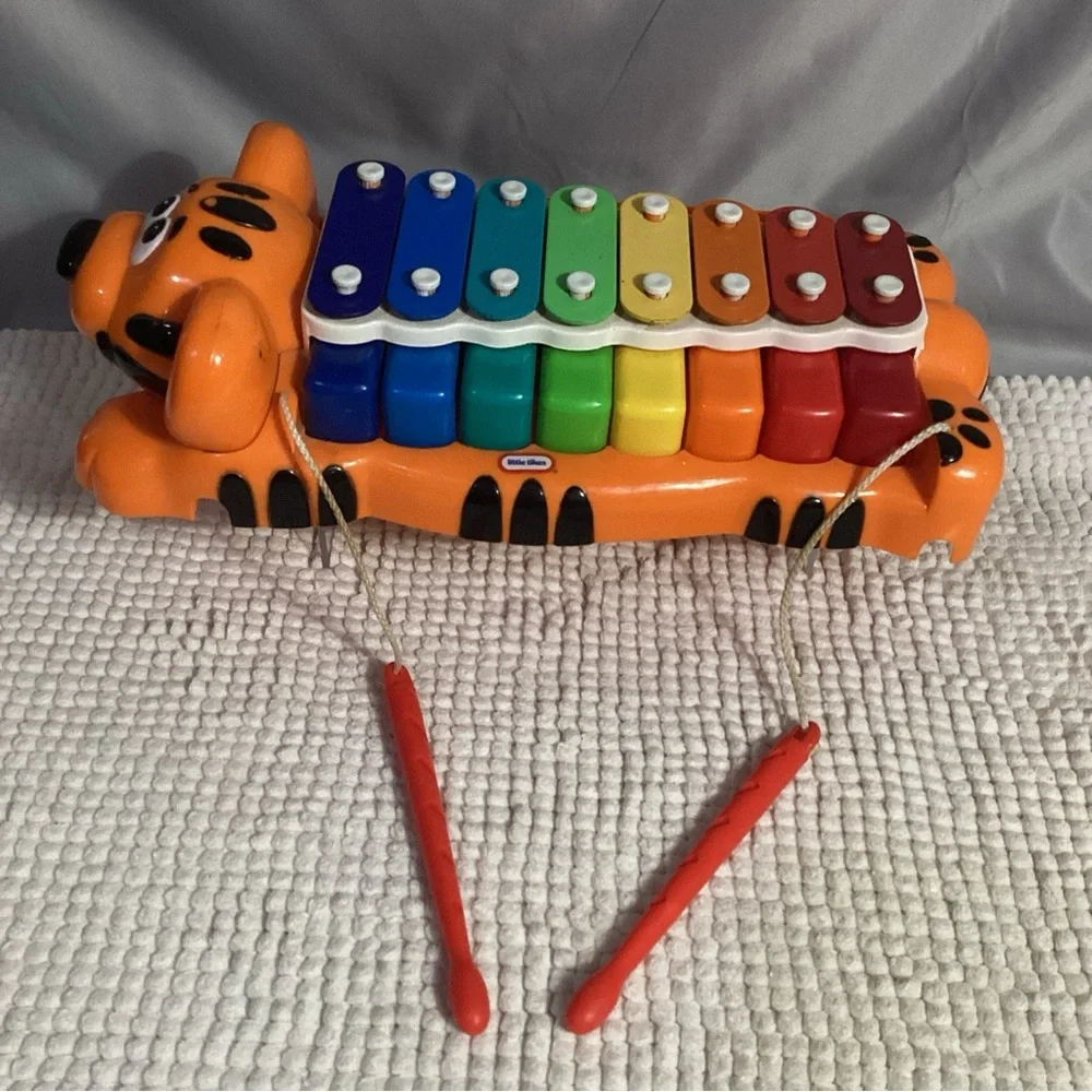 Little Tikes Orange Tiger Xylophone Piano Toy with Attached Red Sticks VGUC